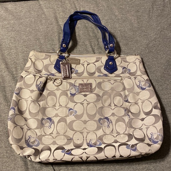 Coach Handbags - Coach Poppy Signature Heart Glam Tote in Silver/Blue